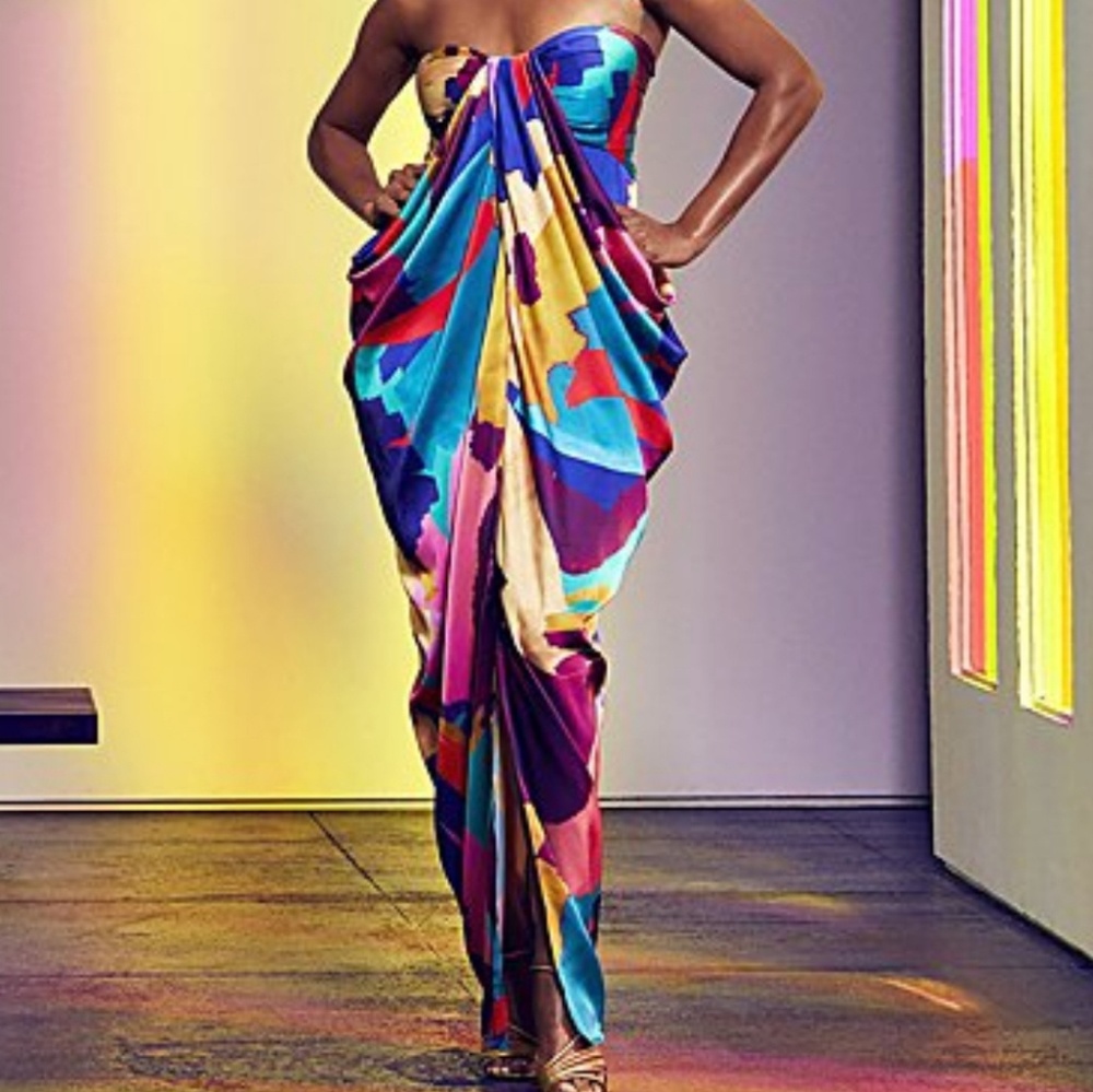 COPY - Multicolor Strapless Dress Gabrielle Union